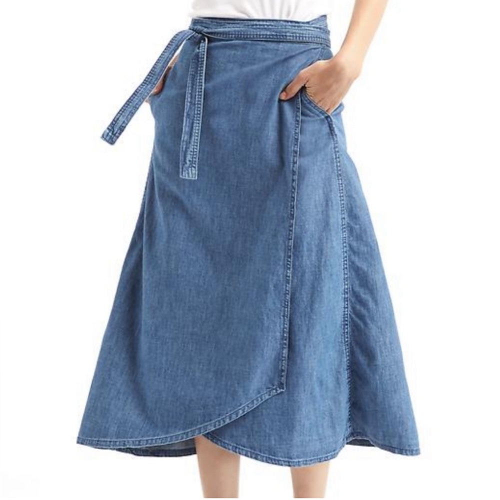 GAP 1969 Denim Wrap Skirt - Indigo Blue - color block denim added**